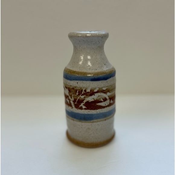 MCM/  Studio Pottery Vase Hand Made / Hobbyist Piece Striped Mini Ceramic Vase - Picture 3 of 6